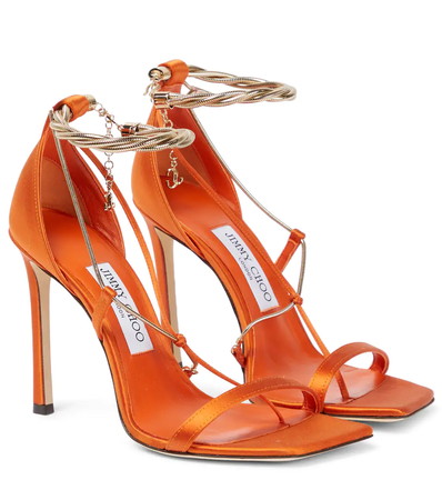 JIMMY CHOO Odessa 110 embellished satin sandals orange $1,175
