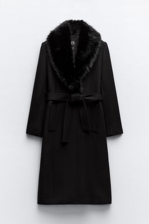 WOOL BLEND COAT WITH FAUX FUR COLLAR - Black | ZARA United States