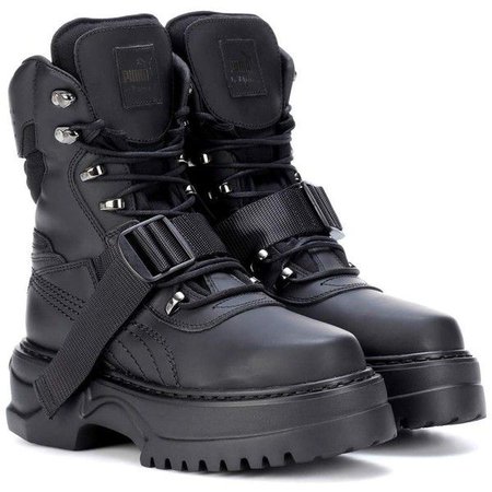 Black Platform Buckle Combat Boots