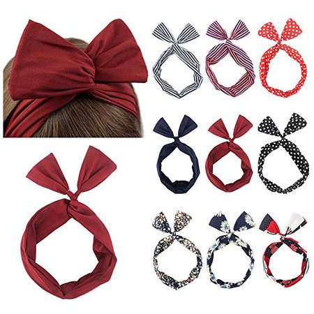 Amazon.com : Carede Cute Rabbit Ear Twist Bow Wired Headbands Headwrap Scarf Hairband Hair Holder Hair Accessory, Pack of 9 : Beauty