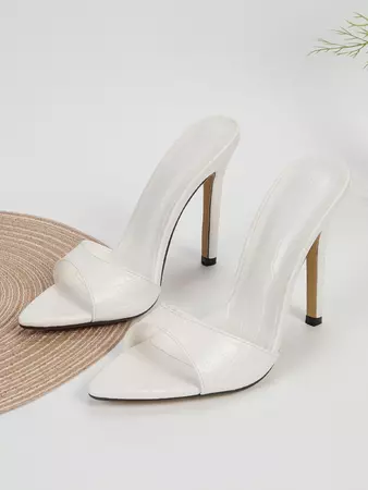 Women Crocodile Embossed Stiletto Heeled Mule Sandals, Fashion Summer Heeled Sandals | SHEIN USA