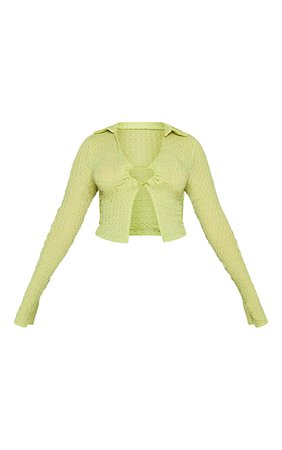 Green Sheer Textured Shirt | Tops | PrettyLittleThing USA