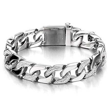 Amazon.com: Top Quality Men's Stainless Steel Curb Chain Bracelet Silver Color High Polished with Cubic Zirconia: Jewelry