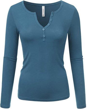 Doublju Sexy Deep V-Neck Henley T-Shirt for Women with Plus Size at Amazon Women’s Clothing store