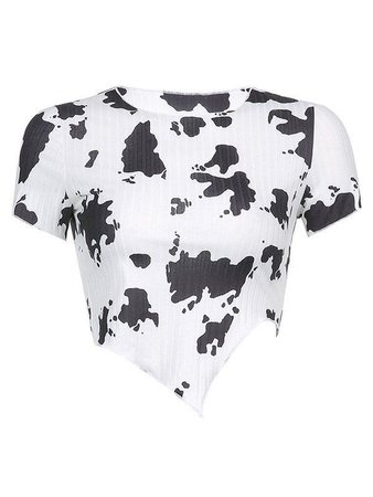 Asymmetric Cow Print Crop Top