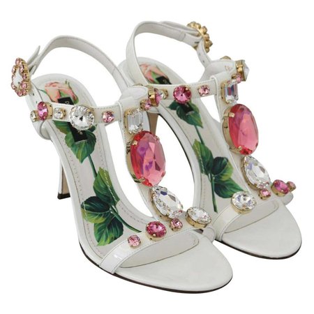 Dolce and Gabbana leather floral t-strap heels shoes For Sale at 1stDibs