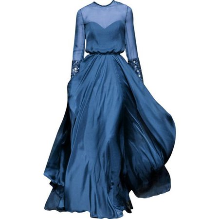 Blue Mesh Evening Gown