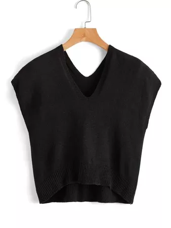 Double V Neck Sweater Vest | SHEIN USA black