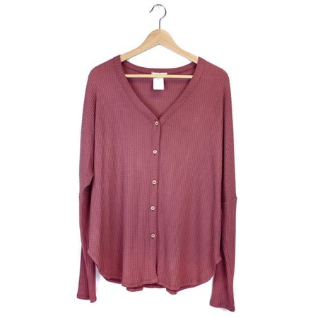 Just Jewelry Button Front Thermal Top- Dark Mauve