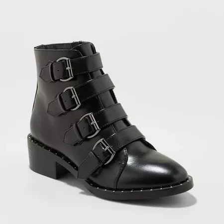 Women's Nikko Faux Leather Studded Combat Boot - A New Day™ Black : Target