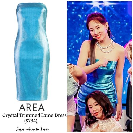 Twice's Fashion on Instagram: “NAYEON SHIBUYA NOTE AREA- Crystal Trimmed Lame Dress ($734) #twicefashion #twicestyle #twice #nayeon #jeongyeon #jihyo #momo #mina #sana…”