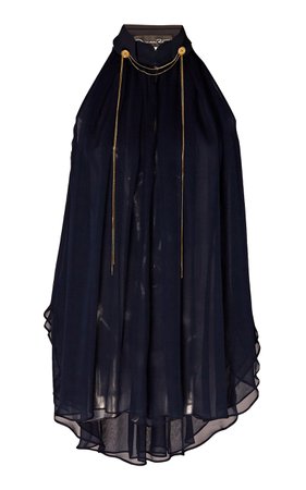 Oscar de la Renta Chain-Embellished Silk Chiffon Blouse