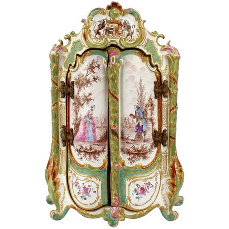 Antique Marseille French Faience Pottery Miniature Armoire or Jewelry Casket For Sale at 1stdibs