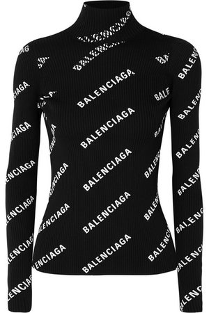 Balenciaga | Open-back printed ribbed-knit turtleneck sweater | NET-A-PORTER.COM