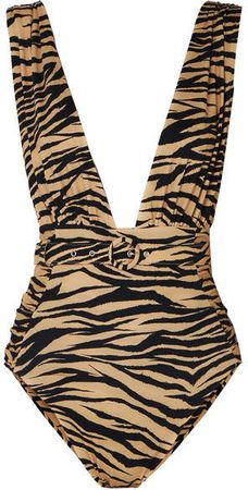 Belted Zebra-print Swimsuit - Zebra print