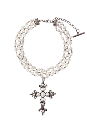SILVER PEARL CROSS NECKLACE – OHTNYC