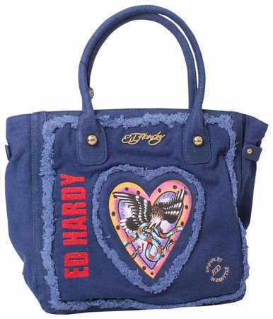 *clipped by @luci-her* Ed Hardy Bag By Christian Audigier Francie Zip Slip Pocket New Blue Tote - Tradesy