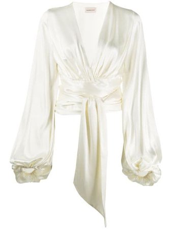 Alexandre Vauthier Tie-Front Satin Cropped Blouse 201TO1151 Neutral | Farfetch