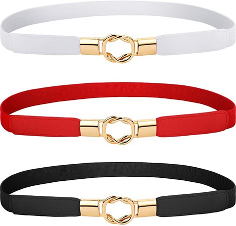 3 Pieces Women Skinny Waist Belt Elastic Thin Belt Waist Cinch Belt for Women Girls Accessories (White Red Black) at Amazon Women’s Clothing store