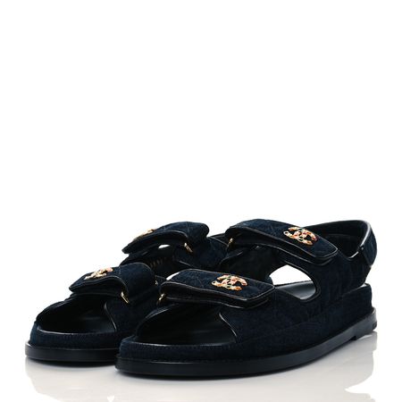 CHANEL Velvet Velcro Dad Sandals 40 Navy Blue 1076884 | FASHIONPHILE