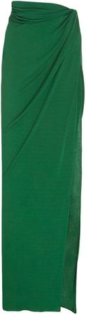 Brandon Maxwell Side-Slit Draped Jersey Maxi Skirt Size: 2