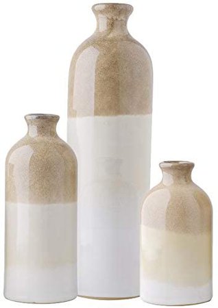 Amazon.com: TERESA'S COLLECTIONS Ceramic Rustic Vase for Home Decor, Set of 3 Glazed Brown and White Decorative Vases for Table, Kitchen, Living Room Decoration: Home & Kitchen