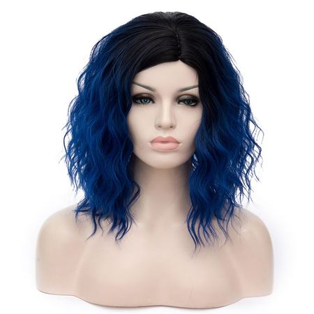 Unique Bargains Curly Wig Human Hair Wigs For Women 14" Royal Blue With Wig Cap : Target