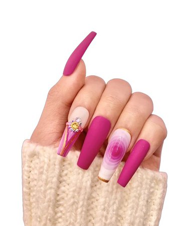 Dazed Pink | Press on Nails | Long Coffin | Gems and Rhinestones | Gift for Her | Dear You