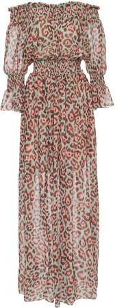 Leopard Print Off-The-Shoulder Maxi Dress