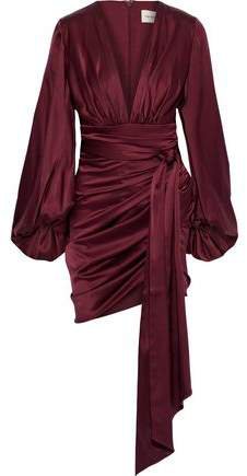Belted Ruched Stretch-silk Satin Mini Dress