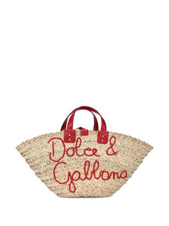 Shop Dolce & Gabbana Kendra logo-embroidered raffia tote bag with Express Delivery - FARFETCH
