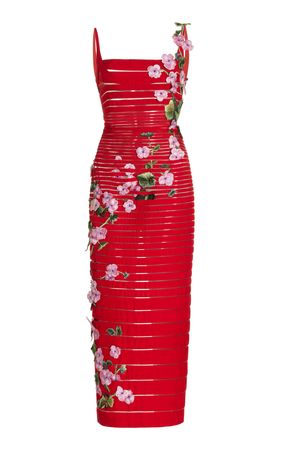 Floral Embroidered Midi Dress By Oscar De La Renta | Moda Operandi