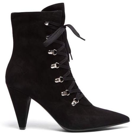 Lace Up Suede Ankle Boots - Womens - Black