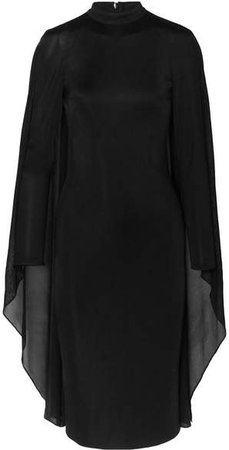Cape-effect Satin-jersey And Chiffon Dress - Black