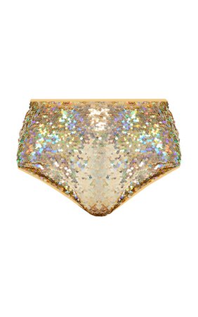 Gold Sequin Frill Hem Shorts | Shorts | PrettyLittleThing USA
