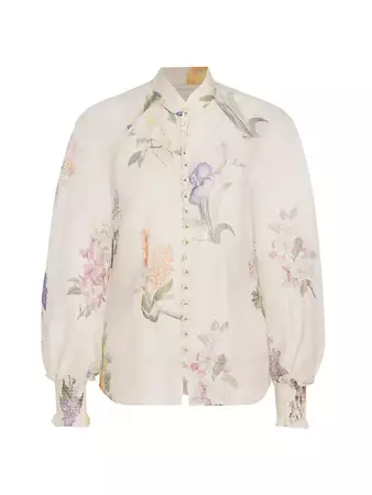 Shop Zimmermann Natura Linen-Silk Floral Blouse | Saks Fifth Avenue