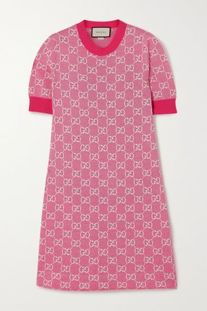 Pink Intarsia wool and cotton-blend mini dress | Gucci | NET-A-PORTER