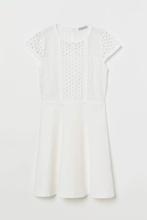 Dress with Lace Inserts - White