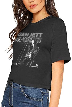 SusanHuling Joan Jett Women Exposed Navel Cotton T Shirt Crop Tops XL Black at Amazon Women’s Clothing store