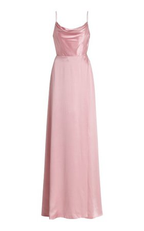 Exclusive Dashwood Draped Silk Wrap Gown dress long maxi evening pink pastel strap
