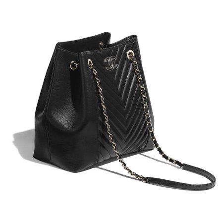 Calfskin & Gold-Tone Metal Black Large Shopping Bag | CHANEL