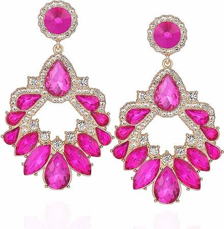 Amazon.com: VANGETIMI Hot Pink Fashion Rhinestone Statement Drop Dangle Earrings Large Colorful Crystal Chandelier Earrings for Women Bridal Wedding Party Prom: Clothing, Shoes & Jewelry