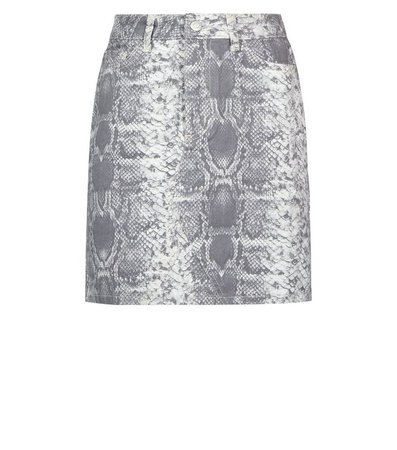 Light Grey Snake Print Denim Skirt | New Look