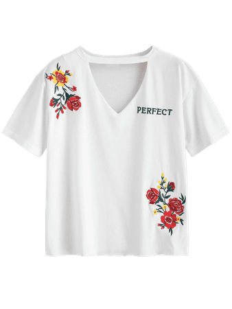 Choker Embroidered T Shirt WHITE: Tees XL | ZAFUL