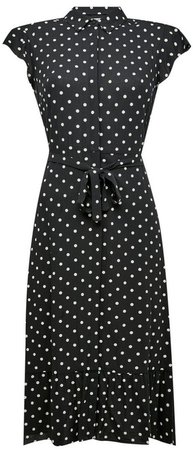 DP Petite Black Spot Print Frill Shirt Dress