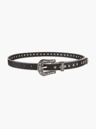 black and silver buckle belt