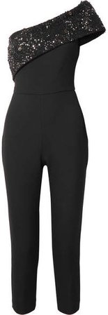 Cushnie - One-shoulder Embellished Cady Jumpsuit - Black