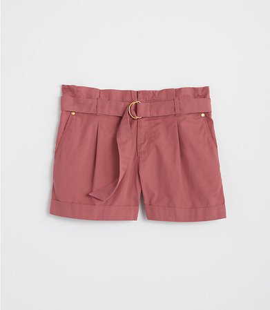 Herringbone Belted Paper Bag Shorts | LOFT