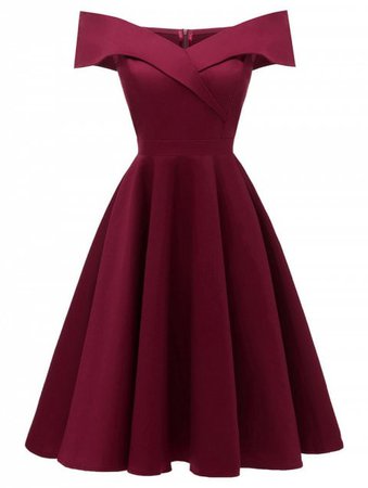[41% OFF] 2019 Foldover Off The Shoulder Skater Cocktail Dress In RED WINE S | DressLily.com