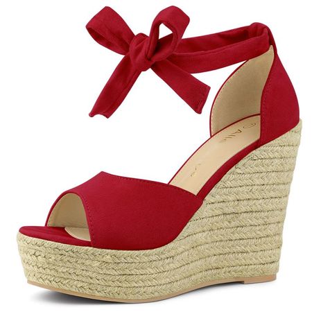 Allegra K Women's Espadrilles Tie Up Ankle Strap Wedges Sandals Red 8.5 : Target